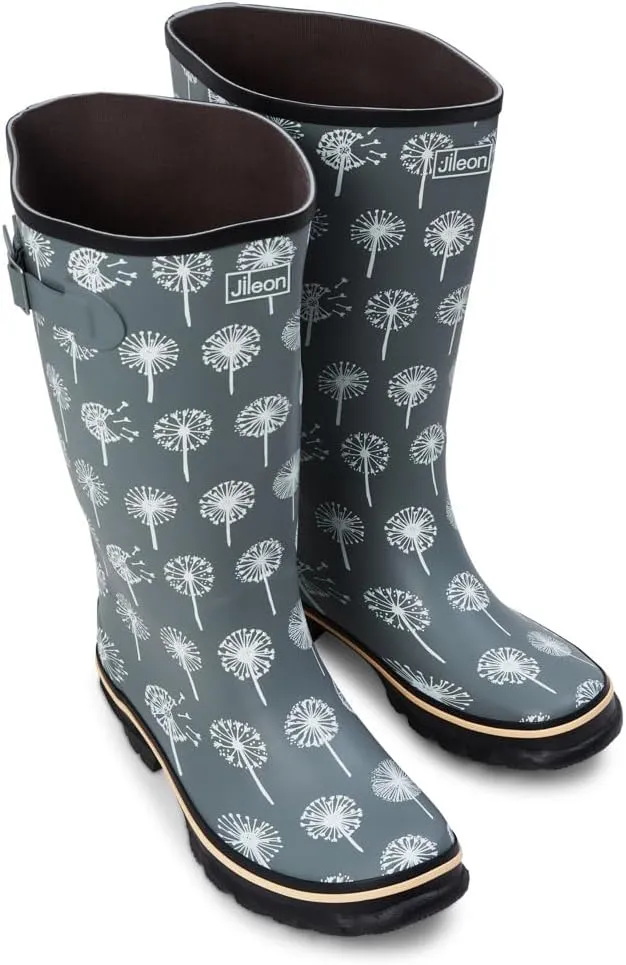 Jileon Wide Fit Womens Rain Boots - Fit up to 18 Calves - Unique Design For Wide Feet, Ankles & Calves