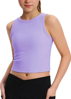 JOCMIC Girls Tank Tops Kids Athletic Tank Ribbed Knit High Neck Crop Tops for Gym Yoga