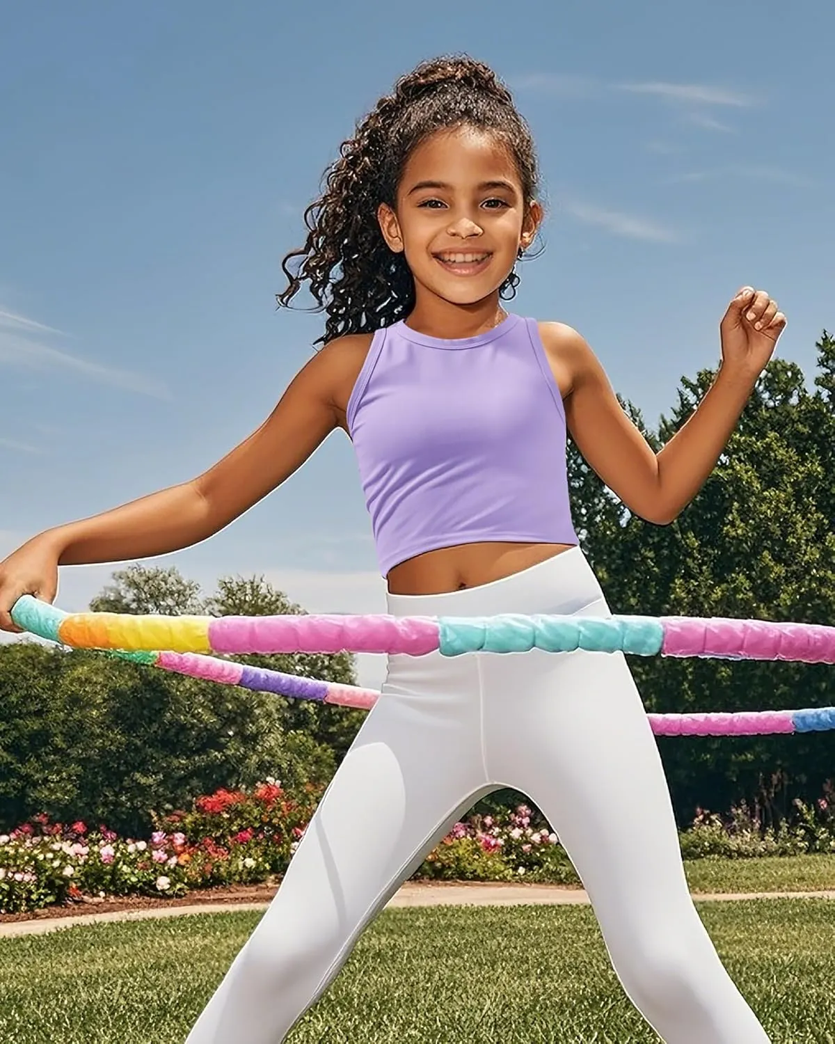 JOCMIC Girls Tank Tops Kids Athletic Tank Ribbed Knit High Neck Crop Tops for Gym Yoga
