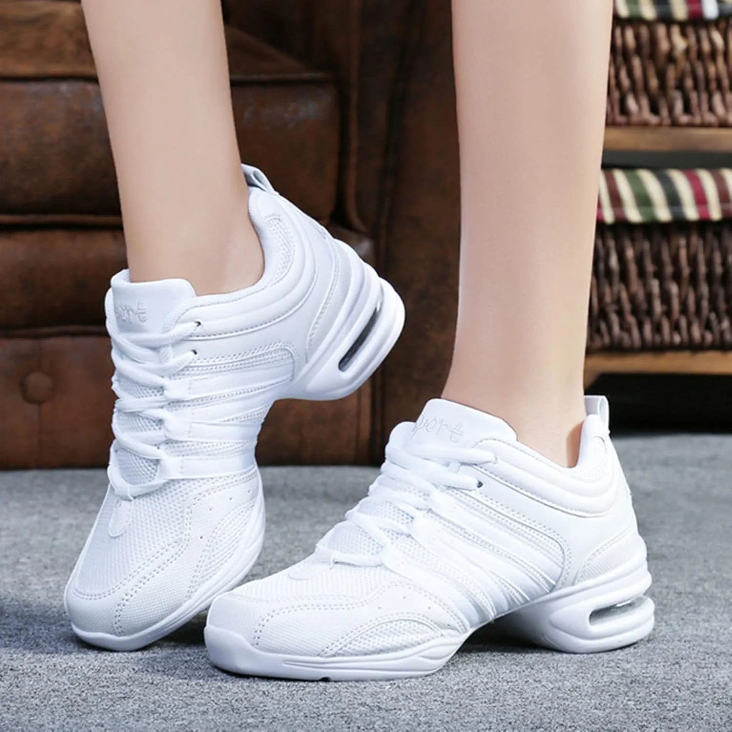 Julymens Women's Jazz Dancing Sneakers Breathable Mesh Lightweight Split Sole Athletic Walking Shoes