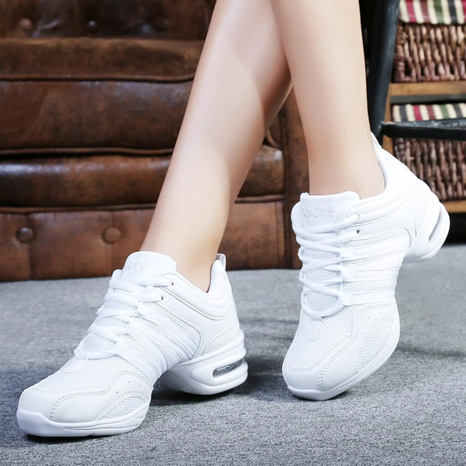 Julymens Women's Jazz Dancing Sneakers Breathable Mesh Lightweight Split Sole Athletic Walking Shoes