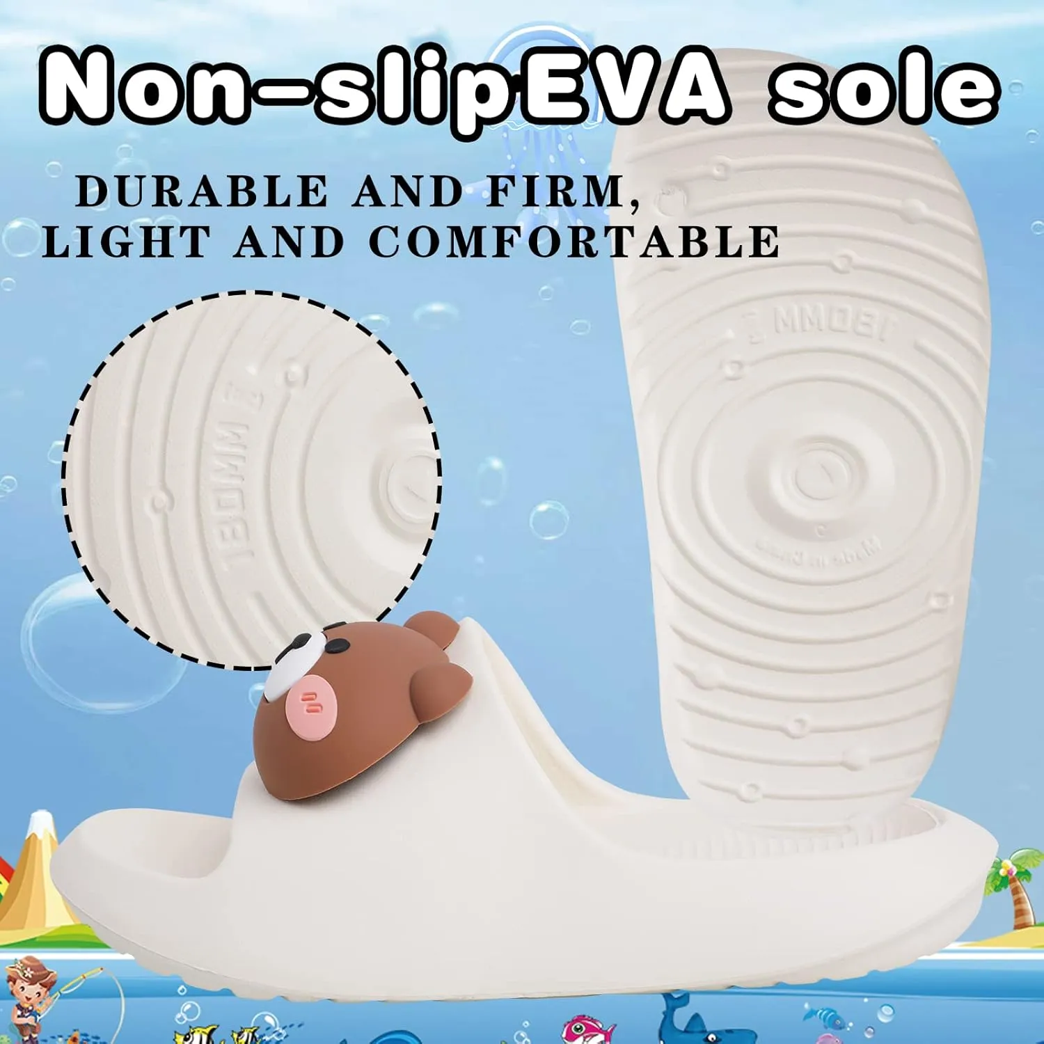 Kids House Slippers Non-Slip Quick Drying Open Toe Super Soft Thick Sole Sandals Home Shower Bathroom Slipper for Toddler Little Kids