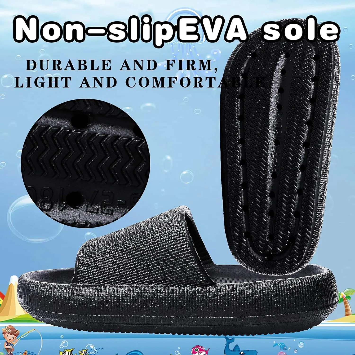Kids House Slippers Non-Slip Quick Drying Open Toe Super Soft Thick Sole Sandals Home Shower Bathroom Slipper for Toddler Little Kids