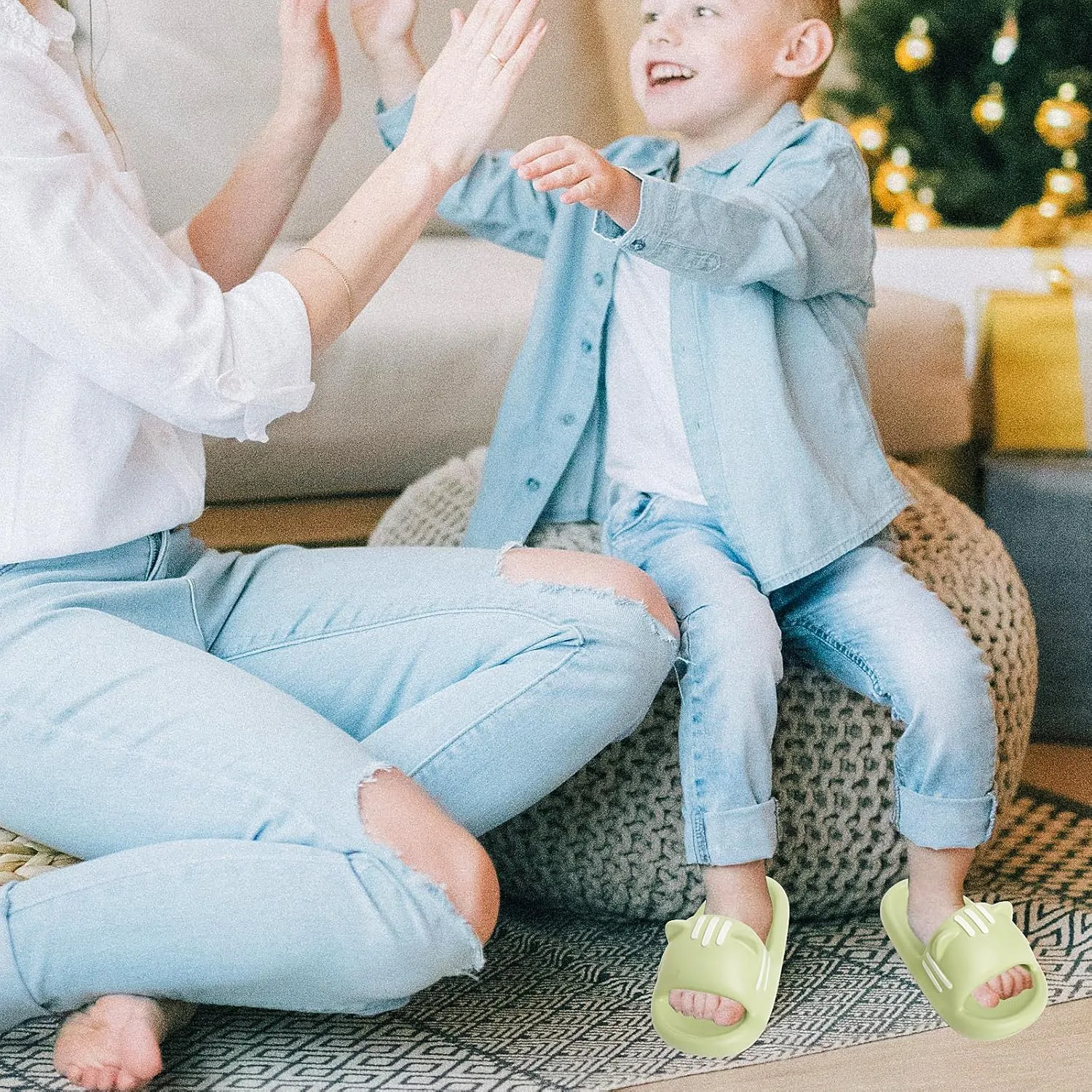 Kids House Slippers Non-Slip Quick Drying Open Toe Super Soft Thick Sole Sandals Home Shower Bathroom Slipper for Toddler Little Kids