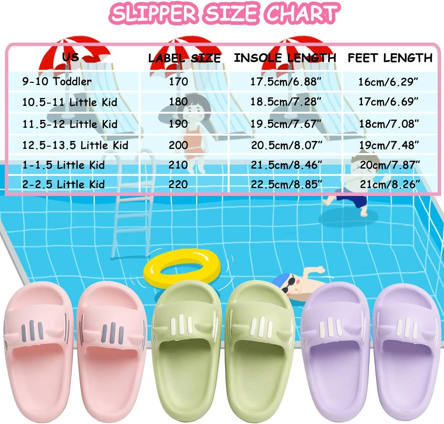 Kids House Slippers Non-Slip Quick Drying Open Toe Super Soft Thick Sole Sandals Home Shower Bathroom Slipper for Toddler Little Kids