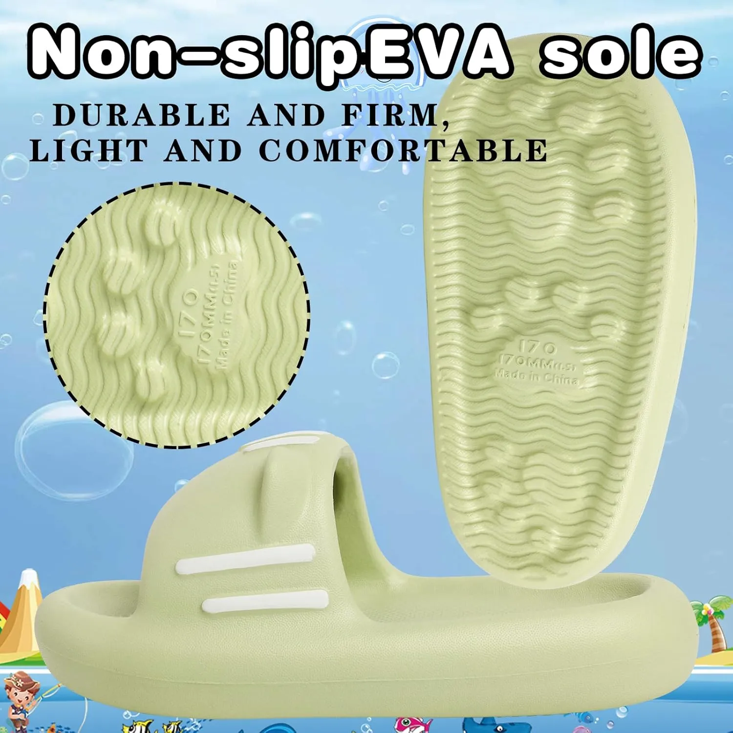 Kids House Slippers Non-Slip Quick Drying Open Toe Super Soft Thick Sole Sandals Home Shower Bathroom Slipper for Toddler Little Kids
