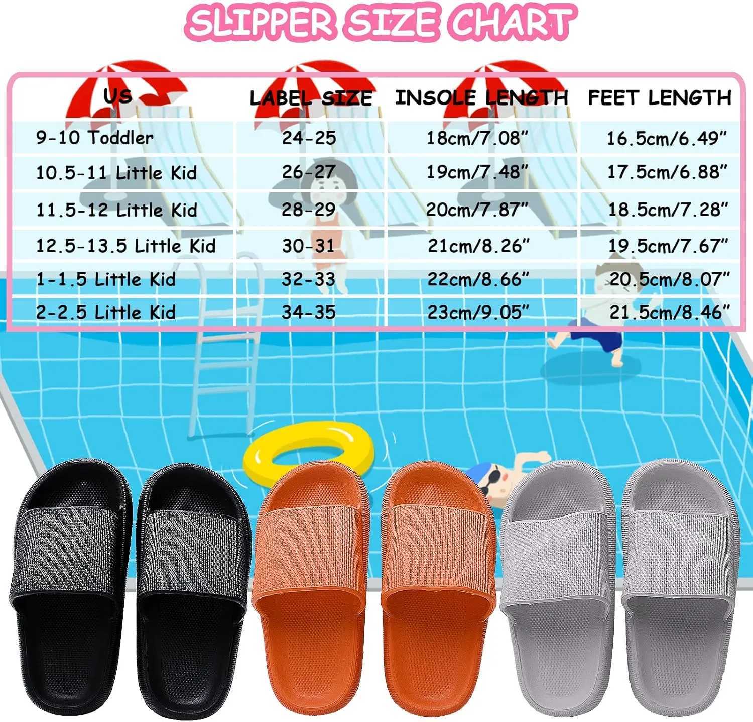Kids House Slippers Non-Slip Quick Drying Open Toe Super Soft Thick Sole Sandals Home Shower Bathroom Slipper for Toddler Little Kids