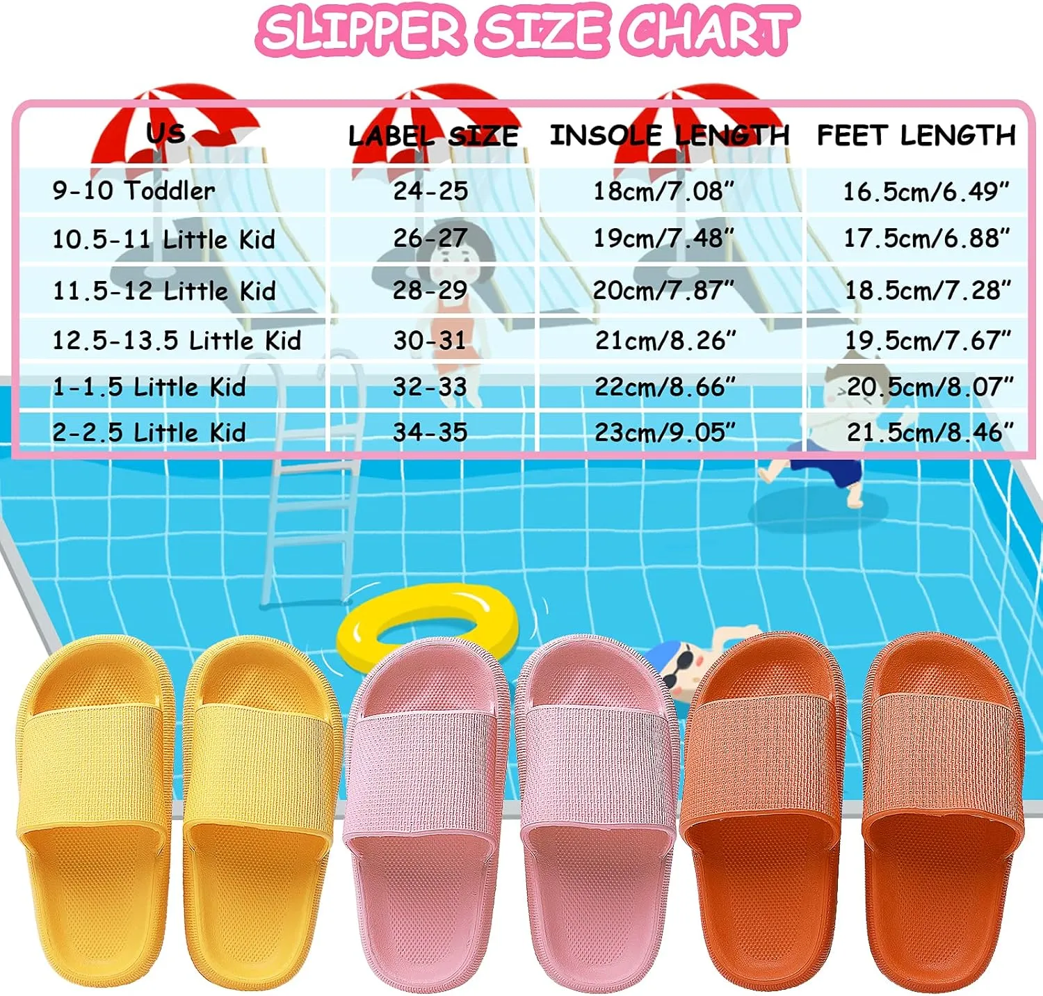 Kids House Slippers Non-Slip Quick Drying Open Toe Super Soft Thick Sole Sandals Home Shower Bathroom Slipper for Toddler Little Kids