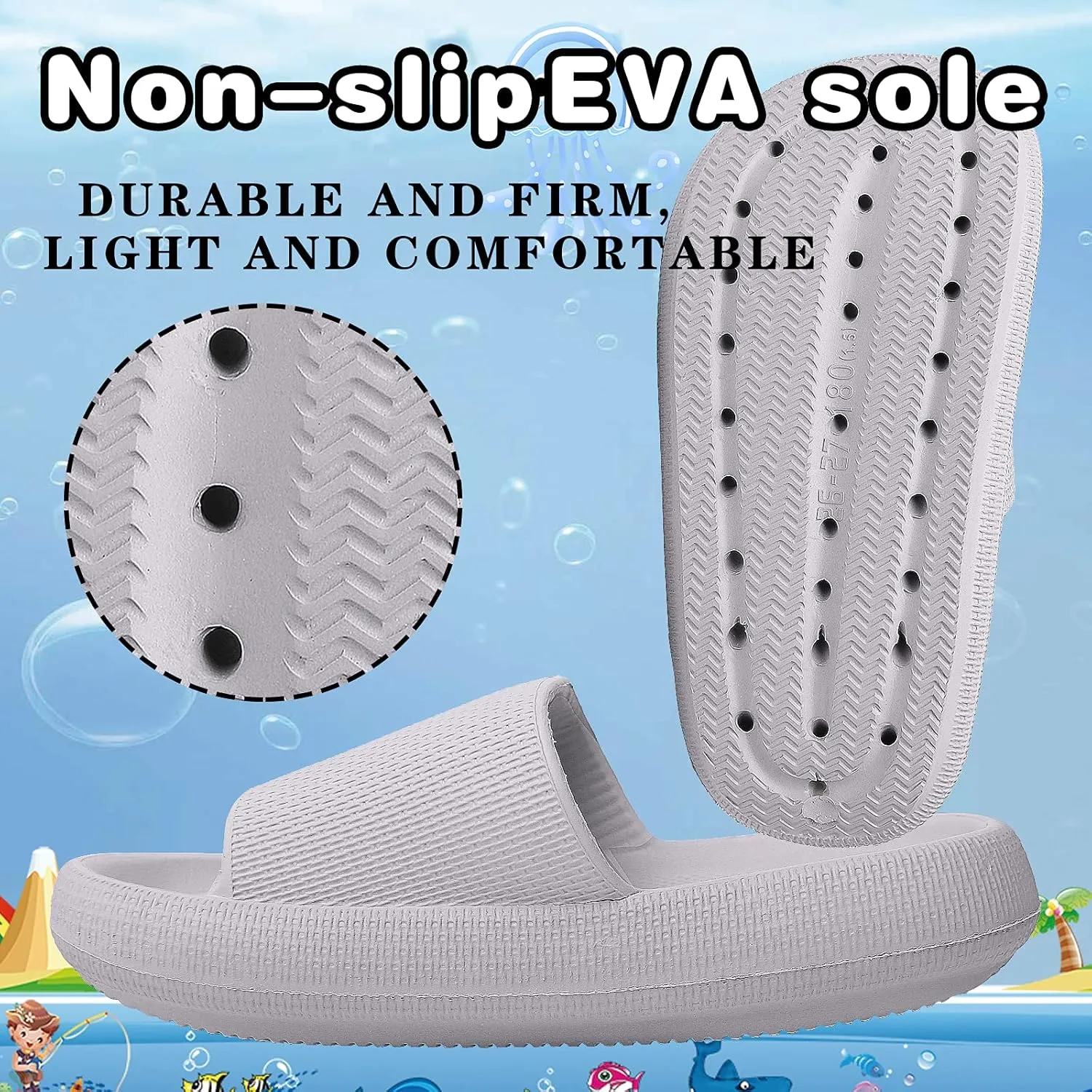 Kids House Slippers Non-Slip Quick Drying Open Toe Super Soft Thick Sole Sandals Home Shower Bathroom Slipper for Toddler Little Kids