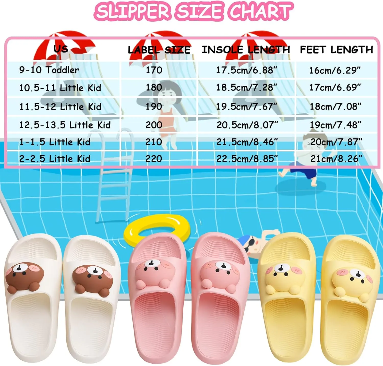 Kids House Slippers Non-Slip Quick Drying Open Toe Super Soft Thick Sole Sandals Home Shower Bathroom Slipper for Toddler Little Kids