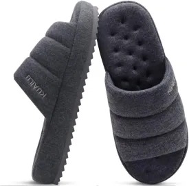 KuaiLu Men's Fashion Quilted Cotton-blend Fabric Sandal Slippers Cozy Memory Foam Indoor/Outdoor House Shoes with Lightweight Soft Cushion Footbed Hard Rubber Sole