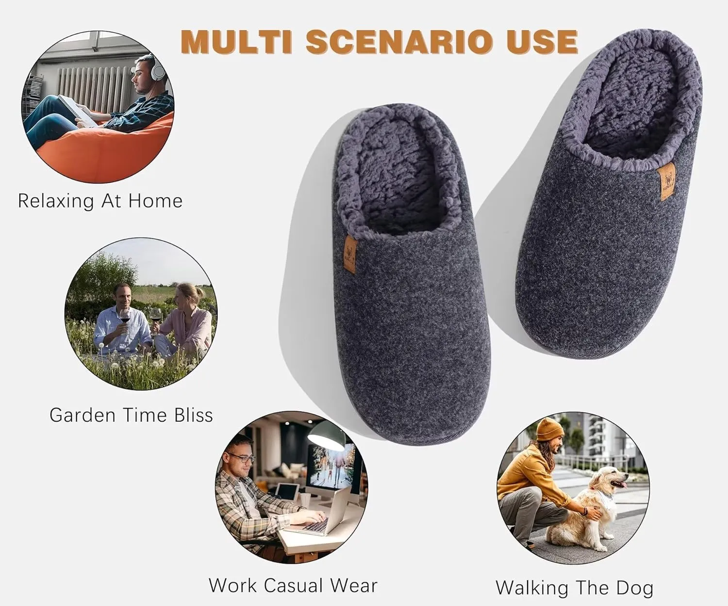 KuaiLu Mens House Memory Foam Slippers with Comfy Warm Plush Lining Felt Slip On Casual Pantuflas Mans Comfortable Bedroom Shoes Rubber Sole for Indoor&Outdoor (Mens Size 7-15)