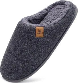 KuaiLu Mens House Memory Foam Slippers with Comfy Warm Plush Lining Felt Slip On Casual Pantuflas Mans Comfortable Bedroom Shoes Rubber Sole for Indoor&Outdoor (Mens Size 7-15)