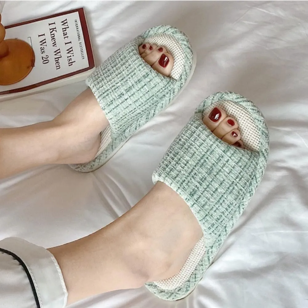 Linen Open Toe Slippers, Soft and Silent Home Slippers for Couples, Casual Comfortable Breathable non-slip Indoor and Outdoor Slippers Men/Women
