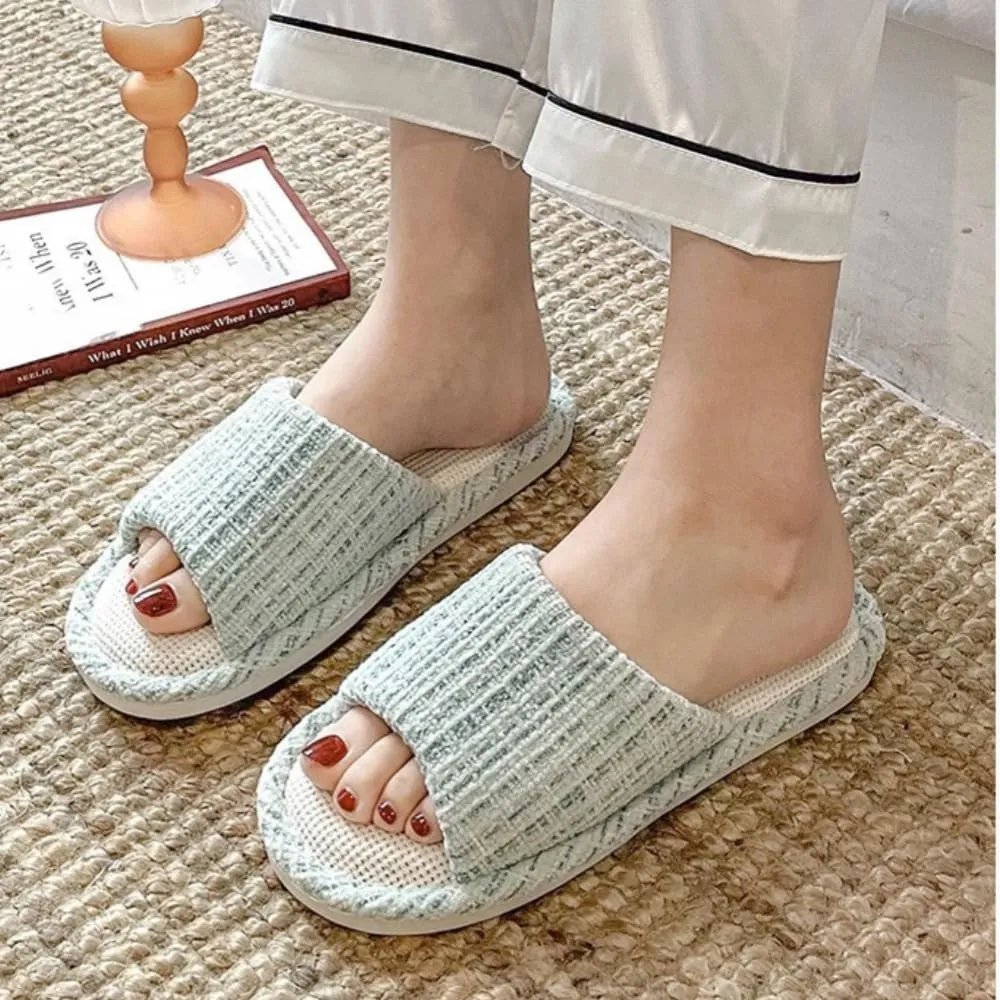 Linen Open Toe Slippers, Soft and Silent Home Slippers for Couples, Casual Comfortable Breathable non-slip Indoor and Outdoor Slippers Men/Women