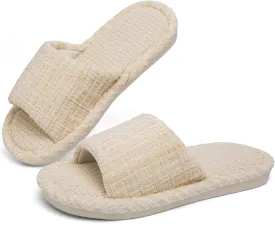 Linen Open Toe Slippers, Soft and Silent Home Slippers for Couples, Casual Comfortable Breathable non-slip Indoor and Outdoor Slippers Men/Women