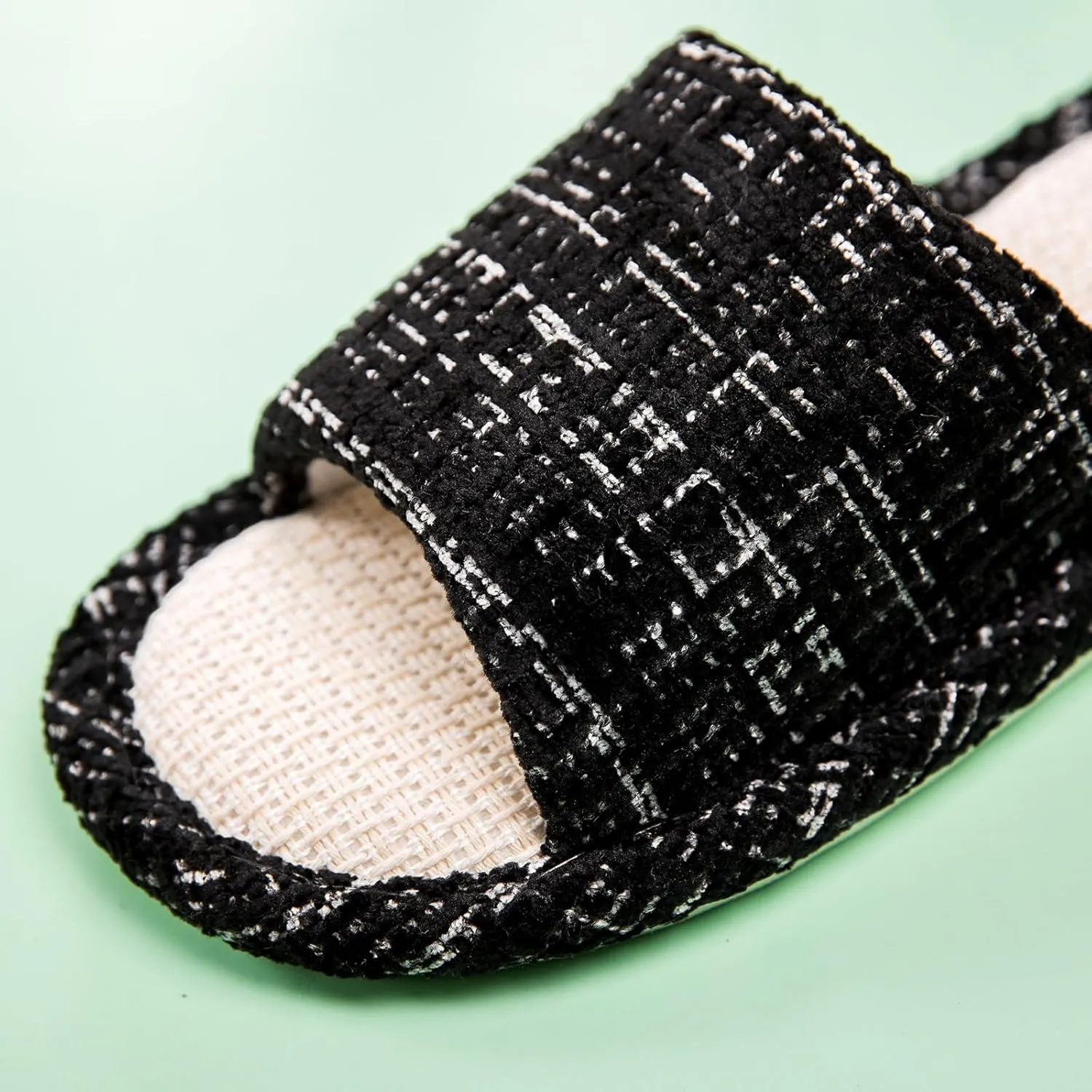 Linen Open Toe Slippers, Soft and Silent Home Slippers for Couples, Casual Comfortable Breathable non-slip Indoor and Outdoor Slippers Men/Women
