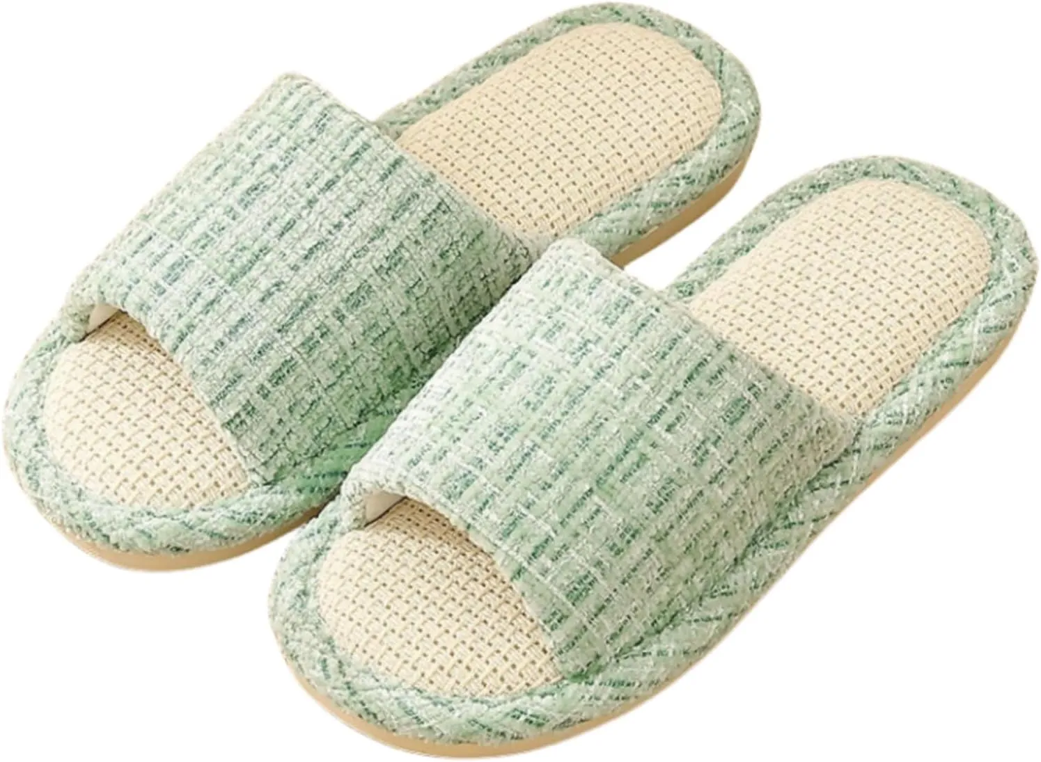 Linen Open Toe Slippers, Soft and Silent Home Slippers for Couples, Casual Comfortable Breathable non-slip Indoor and Outdoor Slippers Men/Women