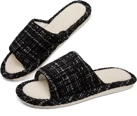 Linen Open Toe Slippers, Soft and Silent Home Slippers for Couples, Casual Comfortable Breathable non-slip Indoor and Outdoor Slippers Men/Women