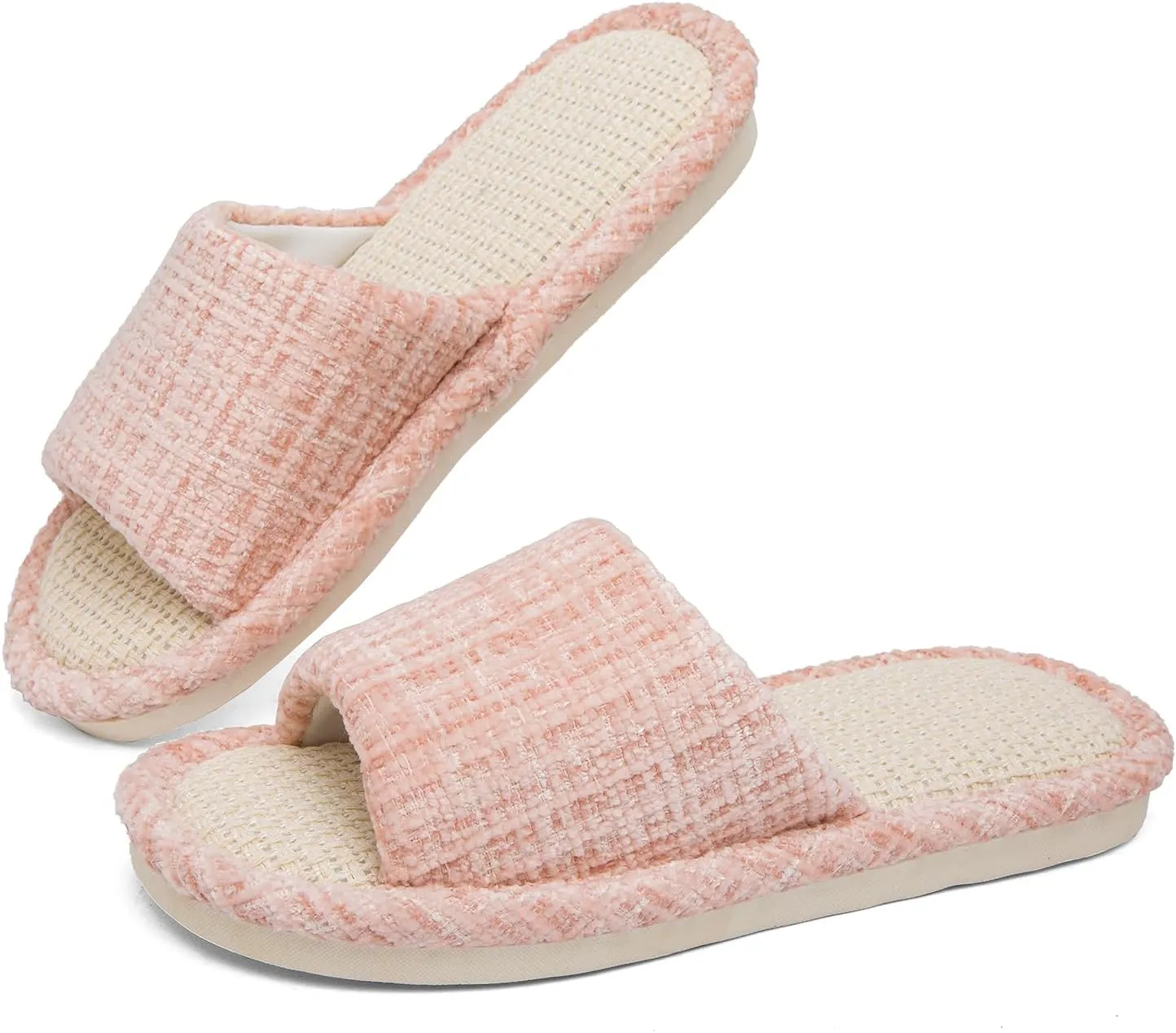 Linen Open Toe Slippers, Soft and Silent Home Slippers for Couples, Casual Comfortable Breathable non-slip Indoor and Outdoor Slippers Men/Women