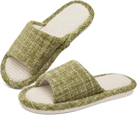 Linen Open Toe Slippers, Soft and Silent Home Slippers for Couples, Casual Comfortable Breathable non-slip Indoor and Outdoor Slippers Men/Women