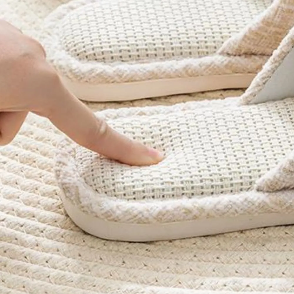 Linen Open Toe Slippers, Soft and Silent Home Slippers for Couples, Casual Comfortable Breathable non-slip Indoor and Outdoor Slippers Men/Women
