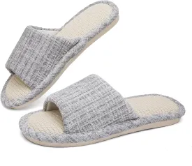 Linen Open Toe Slippers, Soft and Silent Home Slippers for Couples, Casual Comfortable Breathable non-slip Indoor and Outdoor Slippers Men/Women