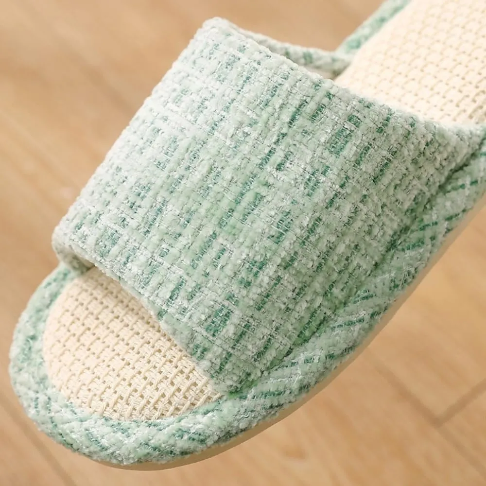 Linen Open Toe Slippers, Soft and Silent Home Slippers for Couples, Casual Comfortable Breathable non-slip Indoor and Outdoor Slippers Men/Women
