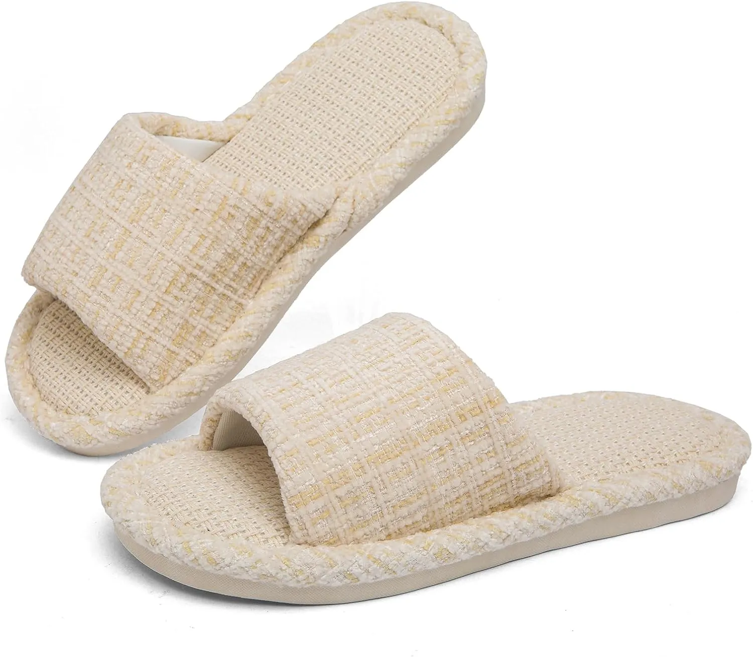 Linen Open Toe Slippers, Soft and Silent Home Slippers for Couples, Casual Comfortable Breathable non-slip Indoor and Outdoor Slippers Men/Women