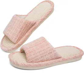 Linen Open Toe Slippers, Soft and Silent Home Slippers for Couples, Casual Comfortable Breathable non-slip Indoor and Outdoor Slippers Men/Women