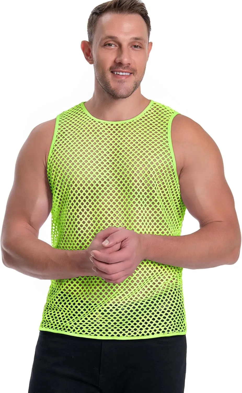 Men's Mesh Fishnet Muscle Top See Through Shirts Fitted Crew Neck Tee Clubwear