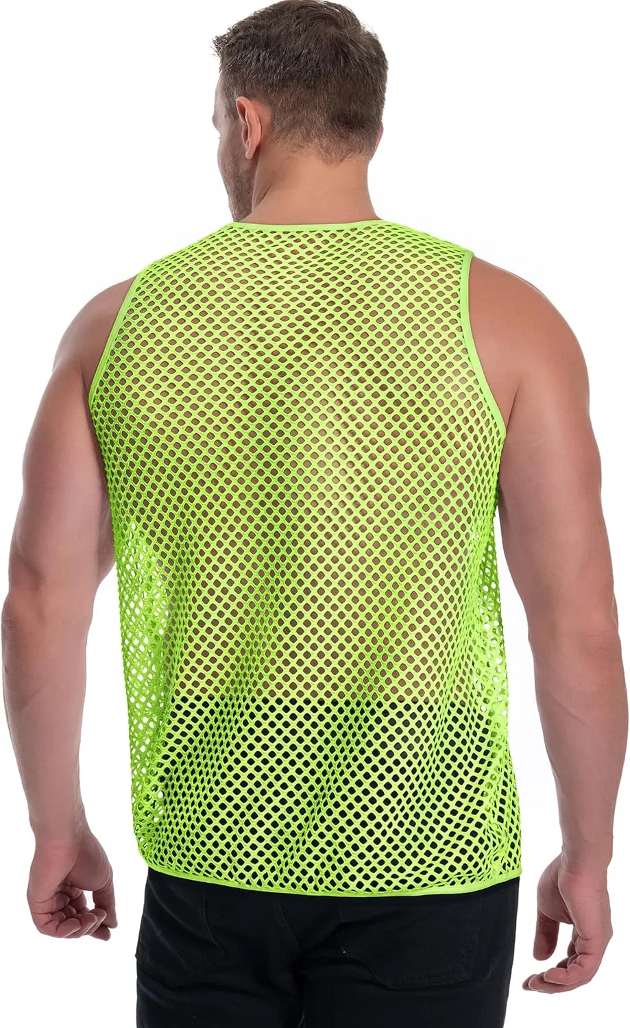 Men's Mesh Fishnet Muscle Top See Through Shirts Fitted Crew Neck Tee Clubwear