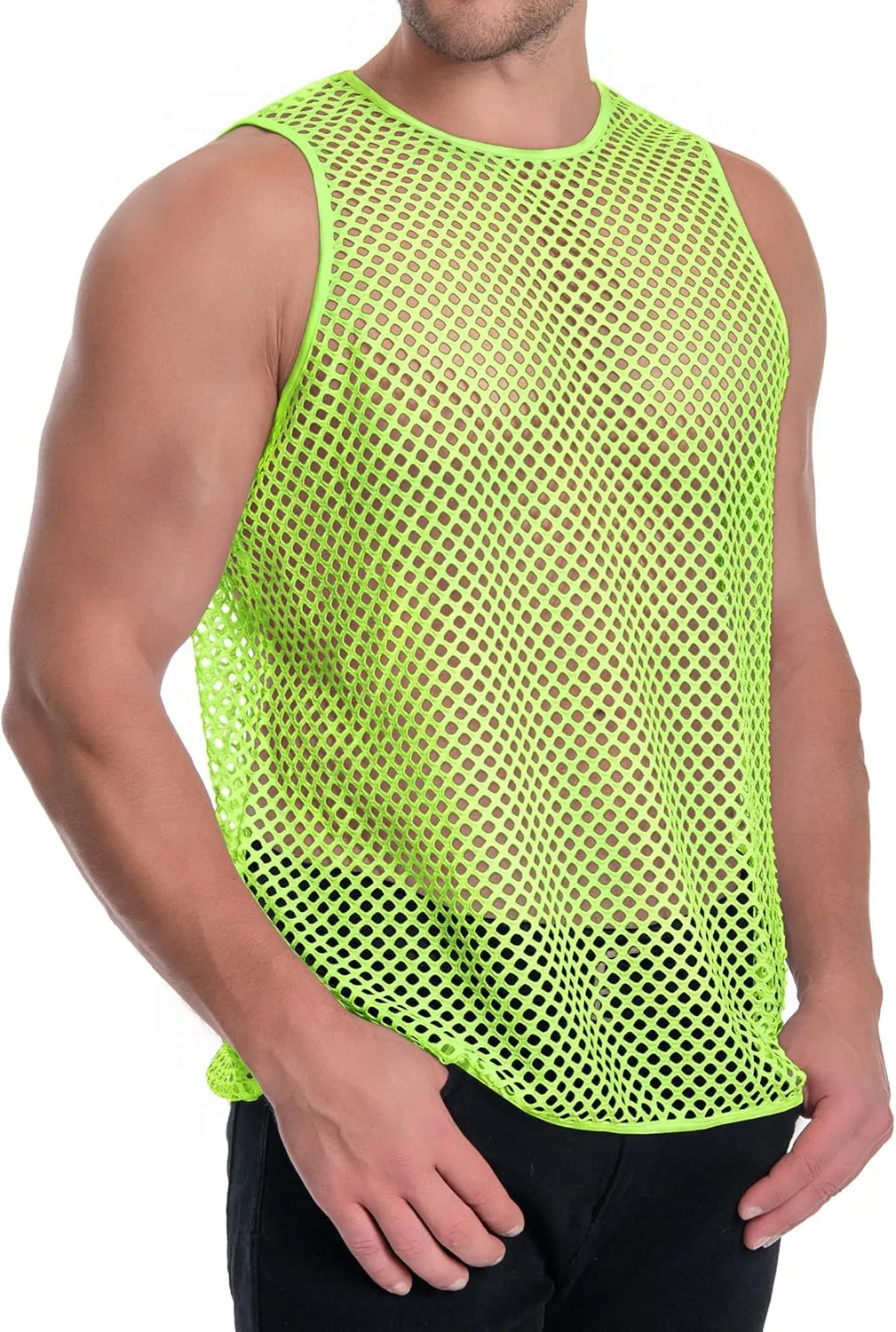 Men's Mesh Fishnet Muscle Top See Through Shirts Fitted Crew Neck Tee Clubwear