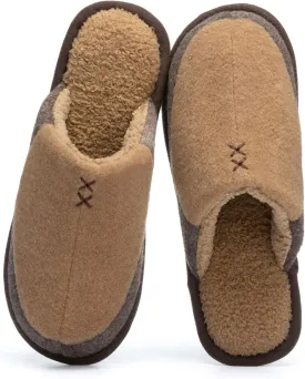 Mens Two-Tone Scuff Slippers with Memory Foam Cozy Warm Slip On House Shoes for Indoor Outdoor Gifts for Men Him Dad