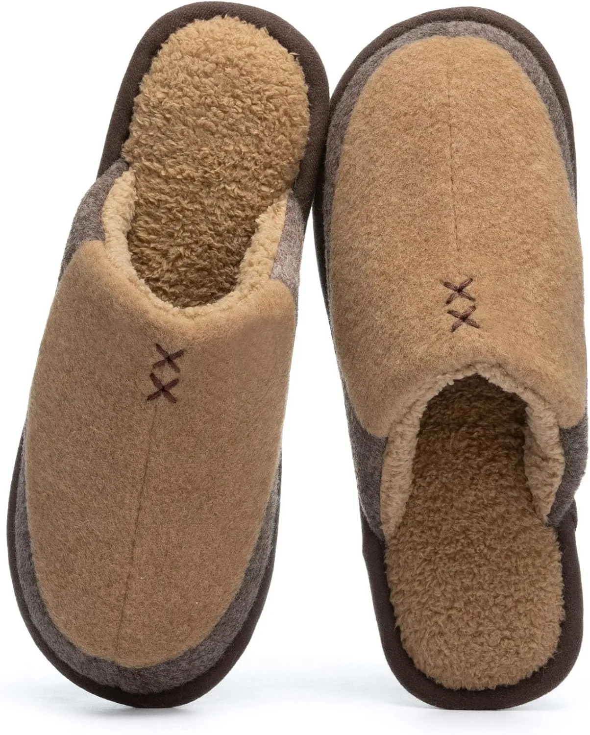 Mens Two-Tone Scuff Slippers with Memory Foam Cozy Warm Slip On House Shoes for Indoor Outdoor Gifts for Men Him Dad