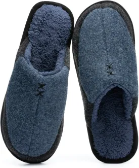 Mens Two-Tone Scuff Slippers with Memory Foam Cozy Warm Slip On House Shoes for Indoor Outdoor Gifts for Men Him Dad