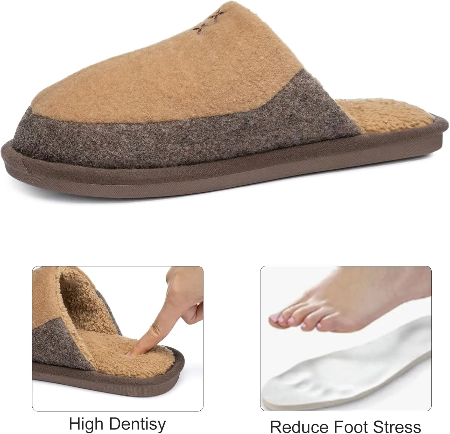 Mens Two-Tone Scuff Slippers with Memory Foam Cozy Warm Slip On House Shoes for Indoor Outdoor Gifts for Men Him Dad