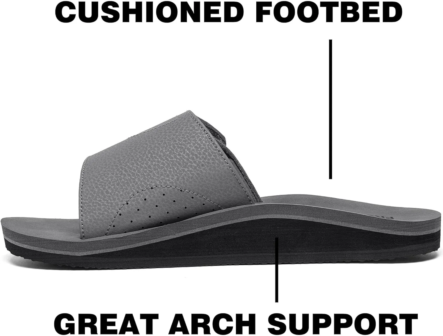 Men's Wide Slide Ergonomic Sandals Fully Adjustable Strap & Comfort Fit Orthotic Arch Support Athletic Sandals with Soft Cushion Footbed