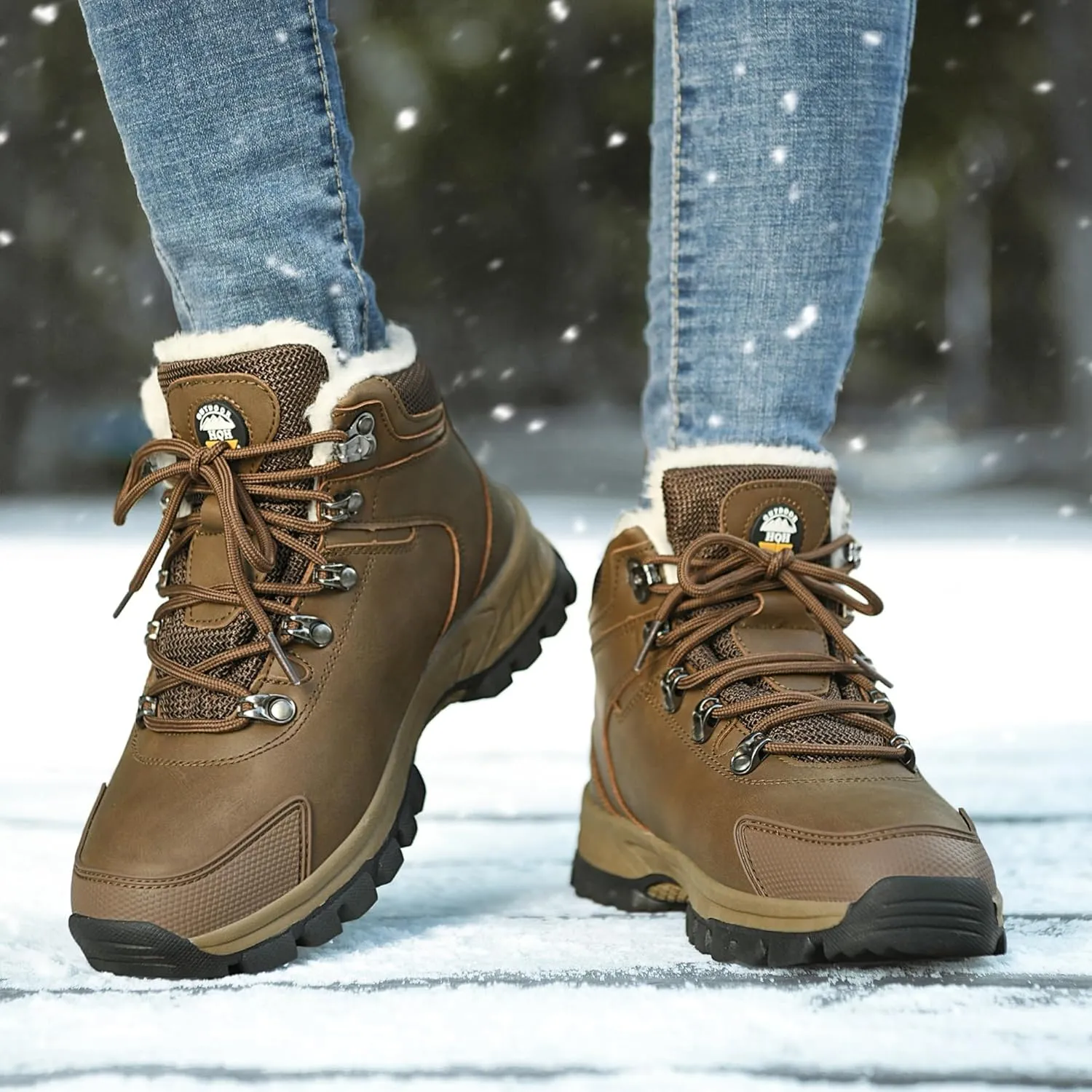 Mens Winter Snow Boots Women Waterproof Cold Weather Hiking Bootie Warm Fur Lined Casual Anti Slip Work Ankle Shoes