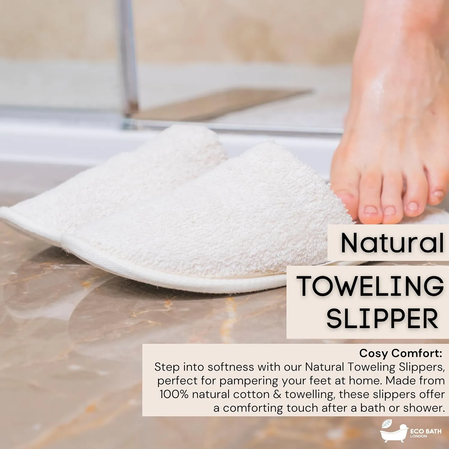 Natural Toweling Slippers - Luxury 100% Organic Cotton, Ultra Soft, Machine Washable Indoor Slippers for Bath and Home S Size UK(4-5) US(6-7)