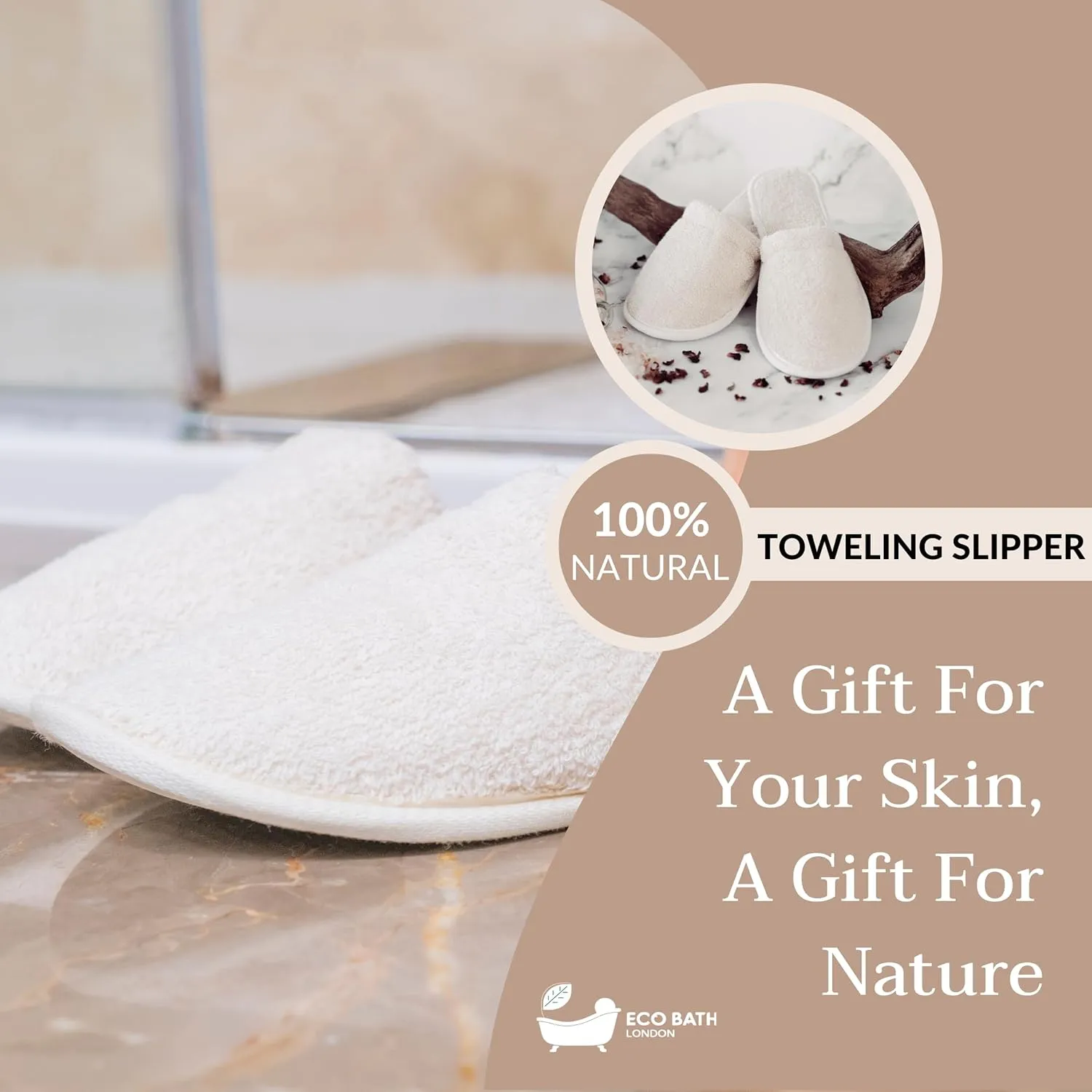 Natural Toweling Slippers - Luxury 100% Organic Cotton, Ultra Soft, Machine Washable Indoor Slippers for Bath and Home S Size UK(4-5) US(6-7)