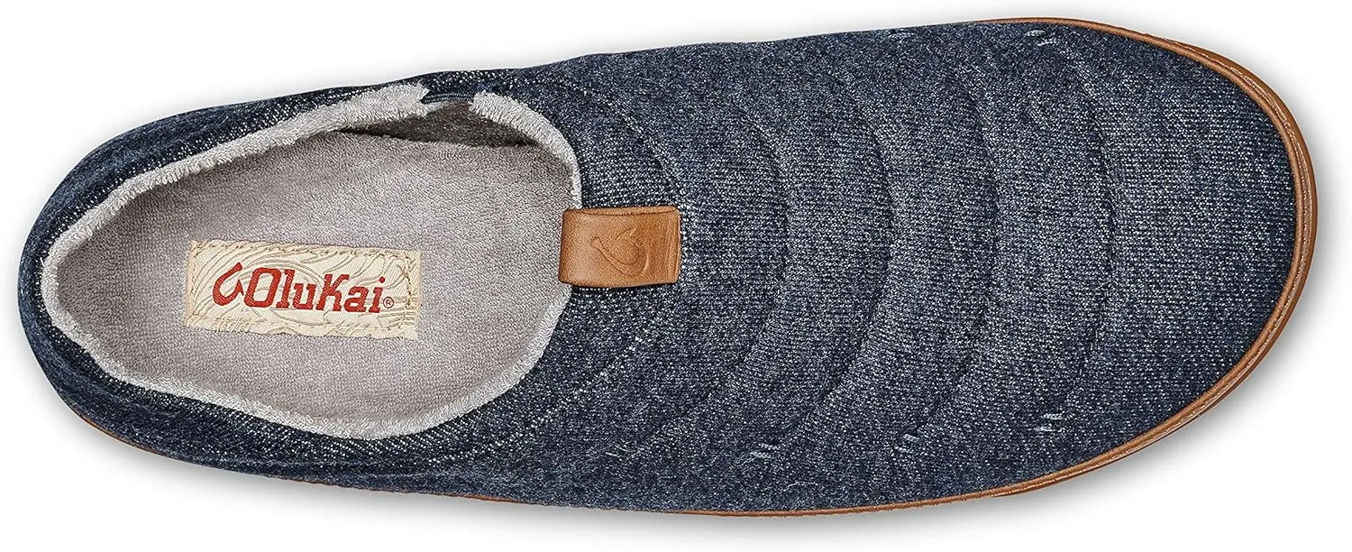 OluKai Mahana Mens Soft Cotton Slippers, Cotton Blended Jersey & Full-Grain Leather Pull Loop, Comfortable & Breathable Fit