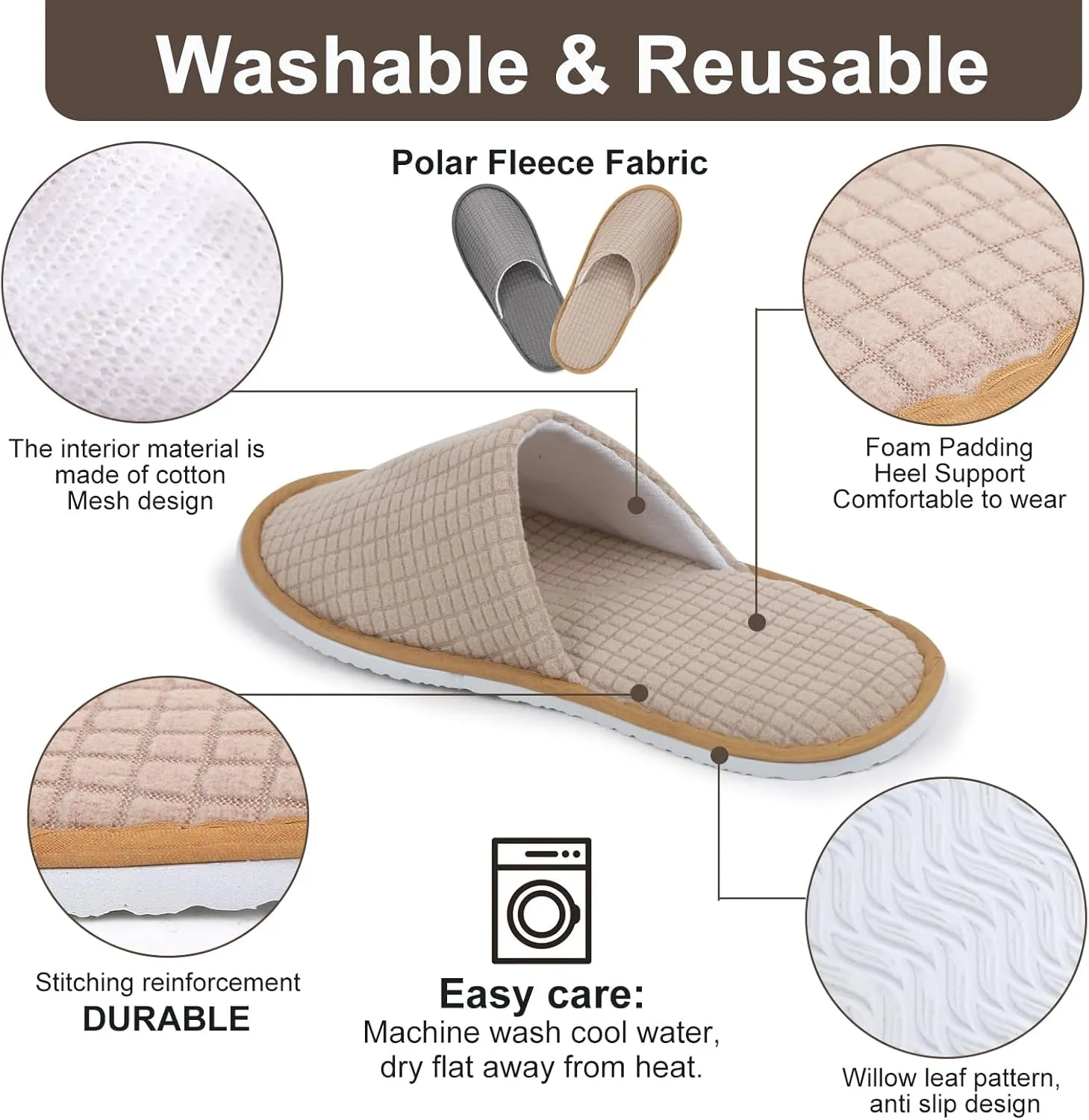 Pairs Spa Slippers, Non Slip Disposable Slippers For Guest, Washable Reusable, Which Can Be Used As Women Men, House, Indoor, Bathroom, Bedroom, Hotel, Bride Slippers