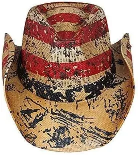 Patriot Men??s Vintage Tea-Stained USA American Flag Cowboy Hat w/Western Shape-It Brim