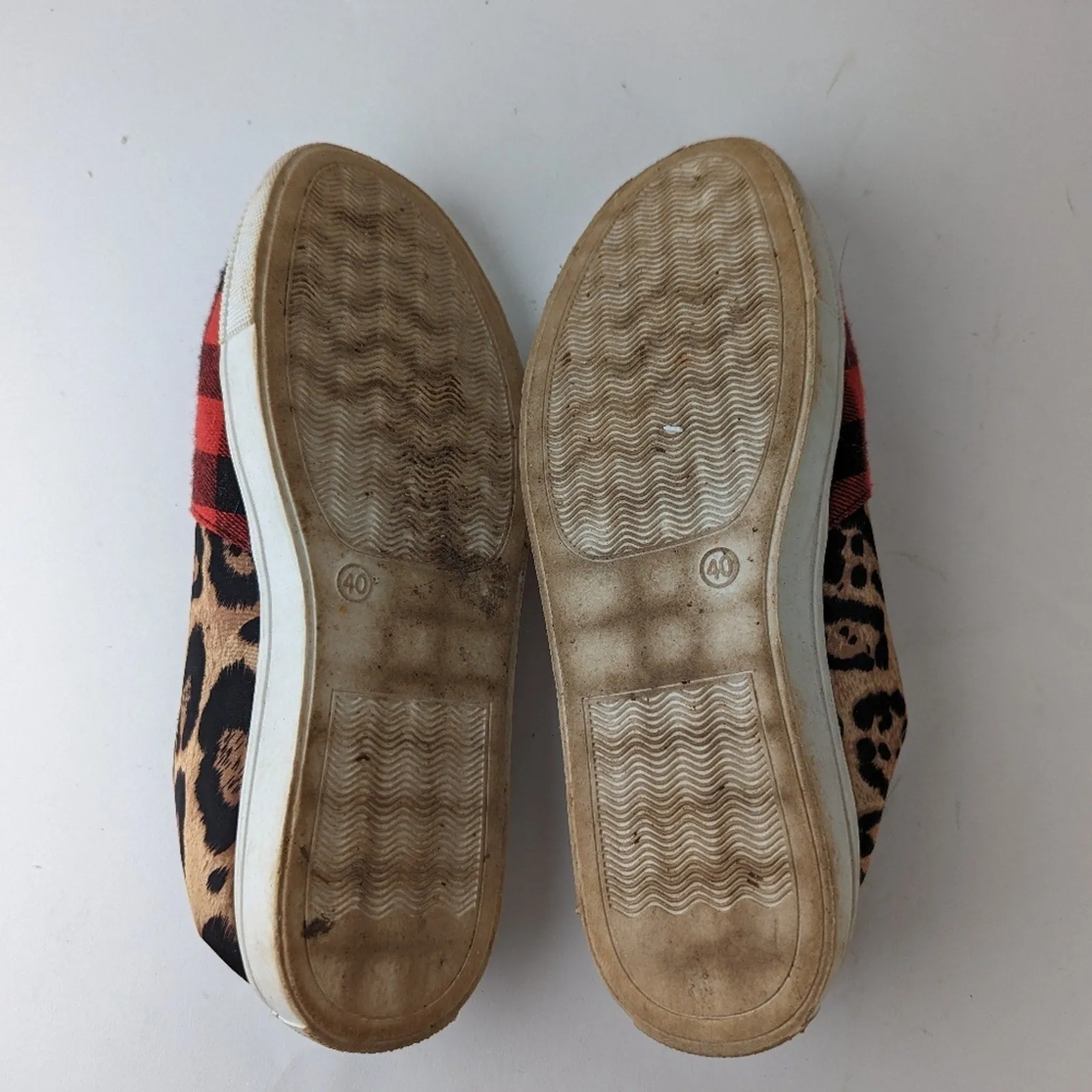 Plaid Leopard Slip Ons - 9