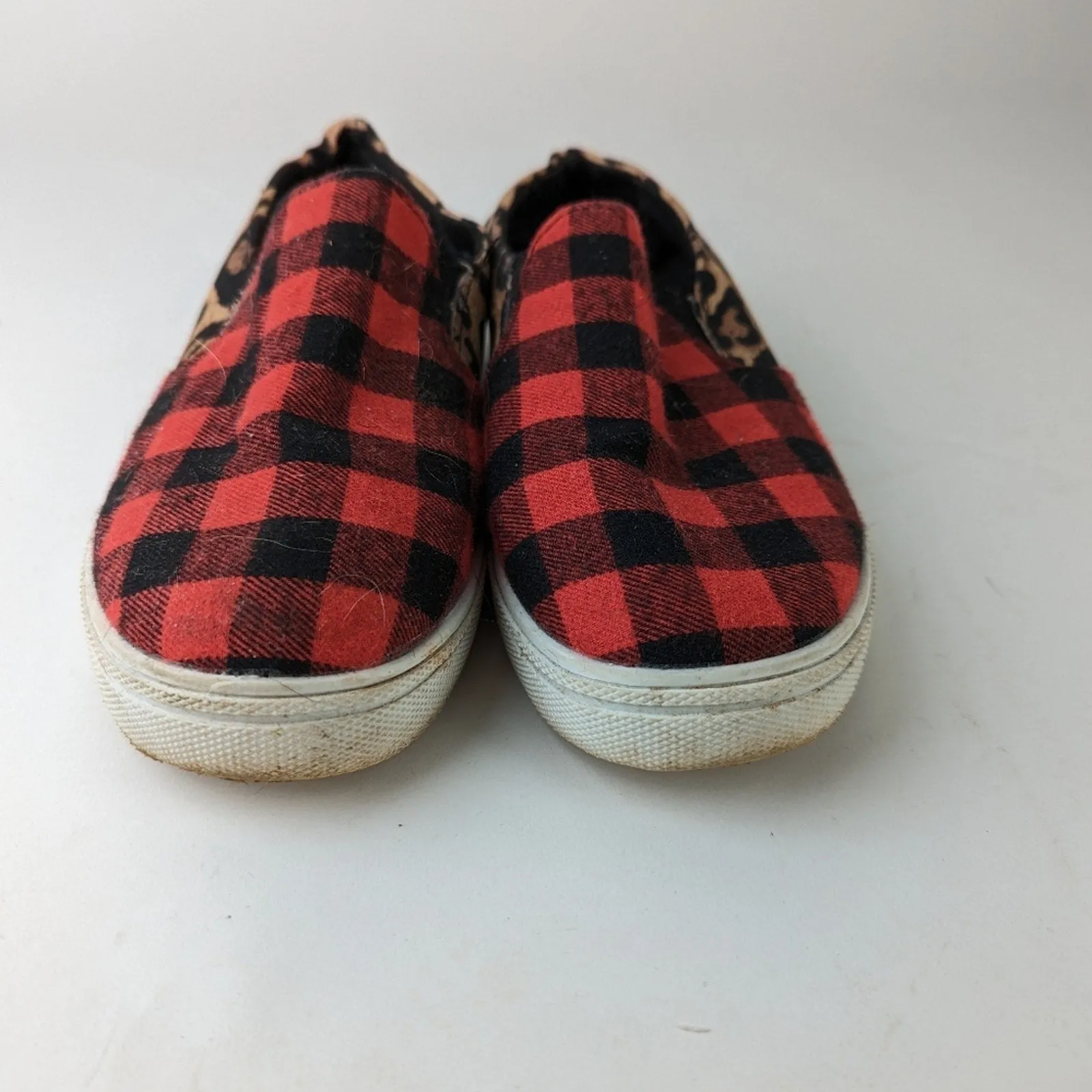 Plaid Leopard Slip Ons - 9