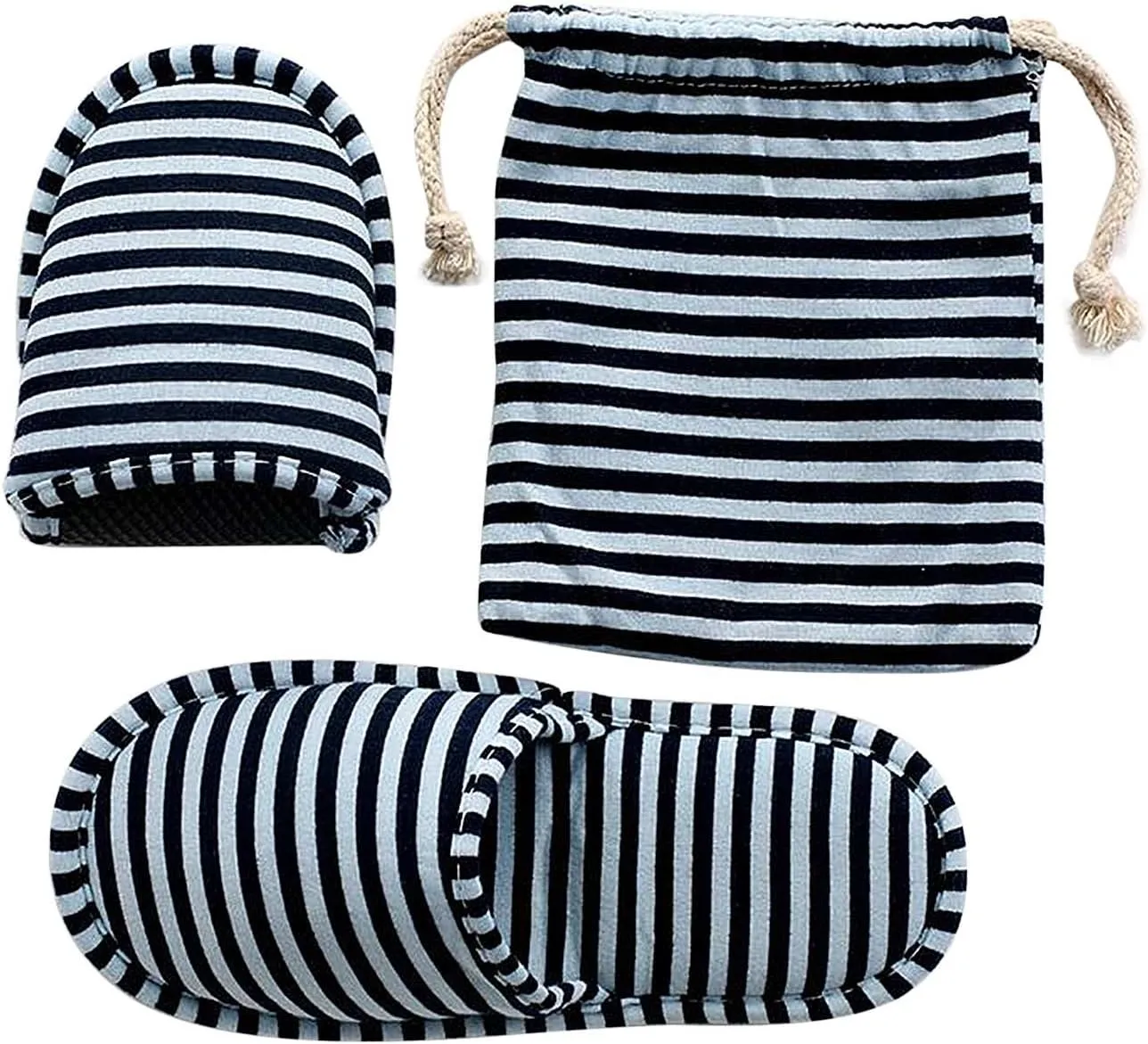 Portable Spa Slippers Non-disposable Foldable Guest Cotton Indoor House Shoes Stripes Non-Slip Washable Travel Hotel Slippers for Women Men