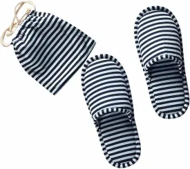 Portable Spa Slippers Non-disposable Foldable Guest Cotton Indoor House Shoes Stripes Non-Slip Washable Travel Hotel Slippers for Women Men