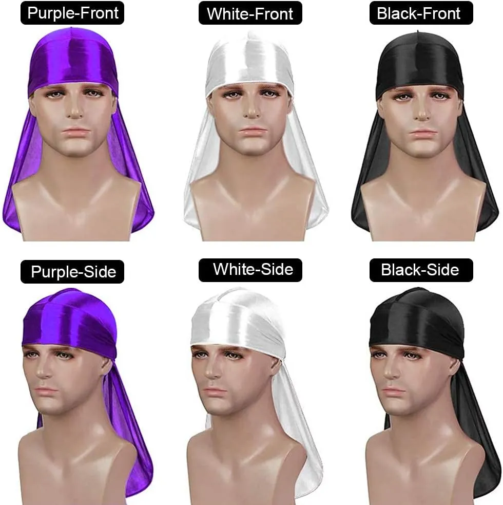 Premium Durag Pack for Men, Silky Doo Rag for 360 540 720 Waves