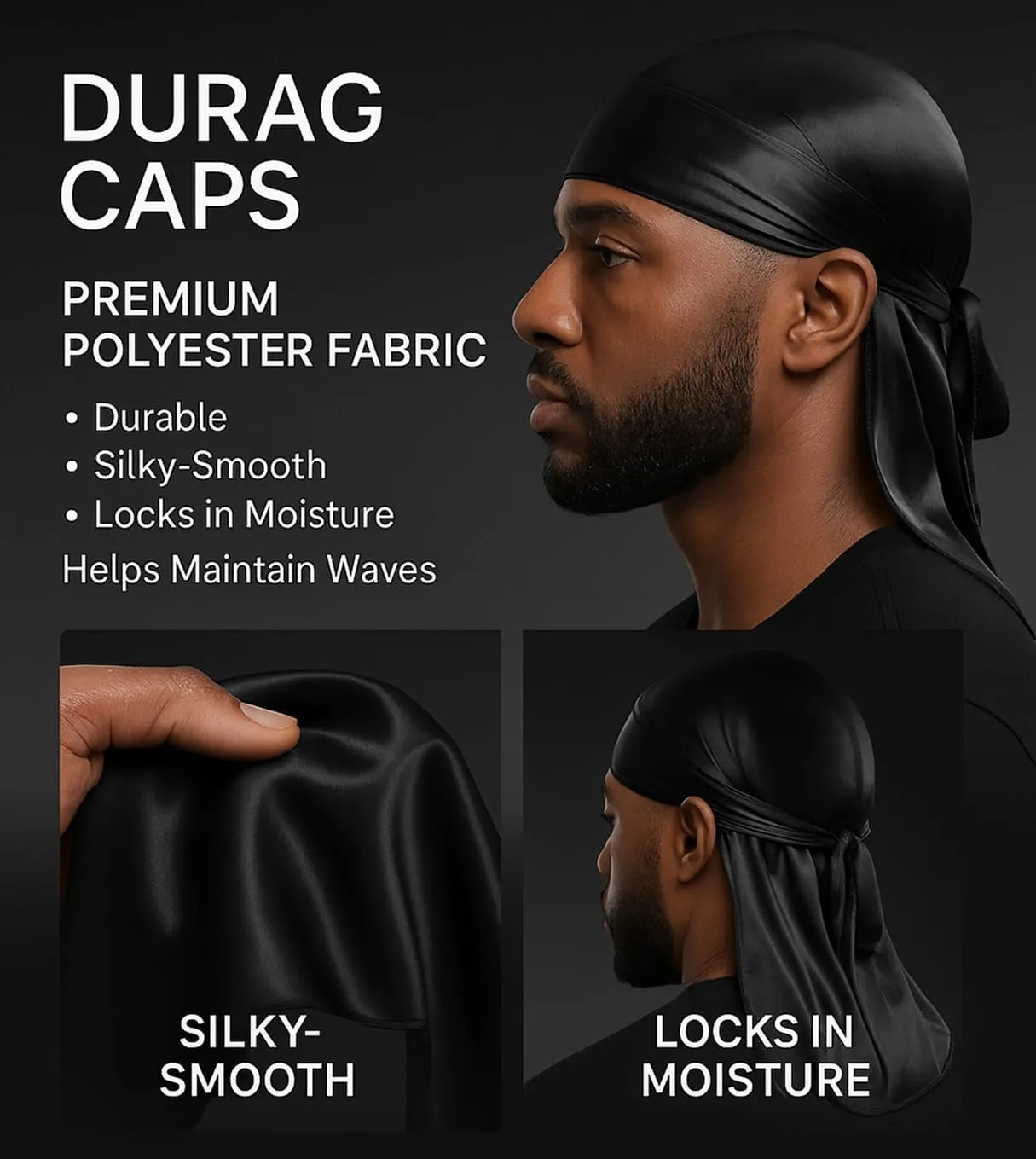 Premium Durag Pack for Men, Silky Doo Rag for 360 540 720 Waves